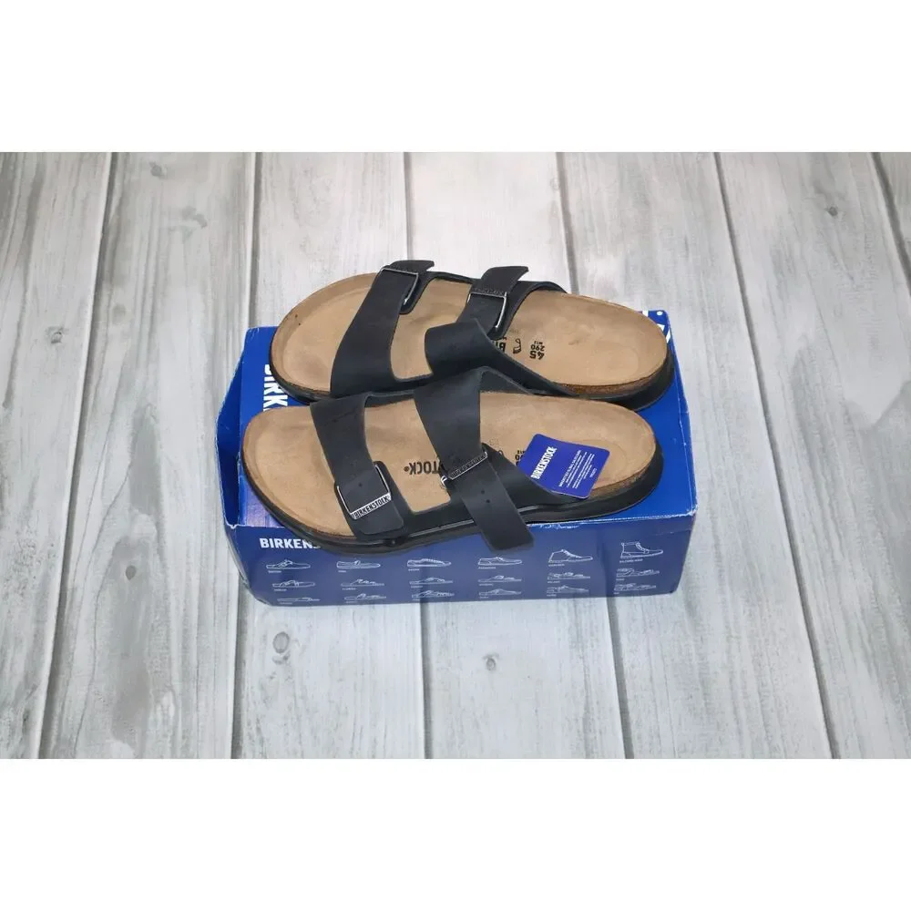 NEW Birkenstock Arizona Crosstown Men's Suede Black Leather Casual Sandals Sz 12